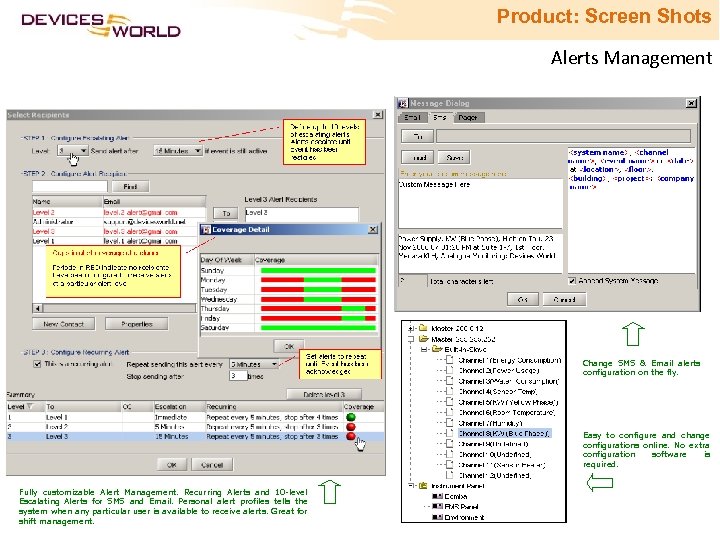 Product: Screen Shots Alerts Management Change SMS & Email alerts configuration on the fly.