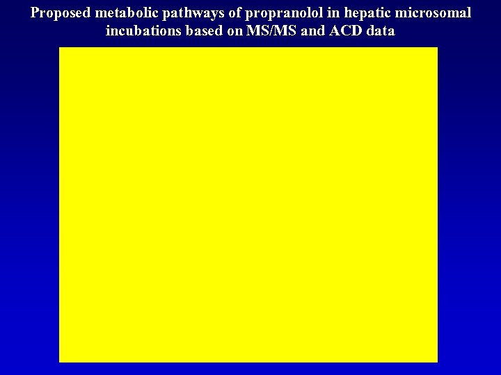 Proposed metabolic pathways of propranolol in hepatic microsomal incubations based on MS/MS and ACD