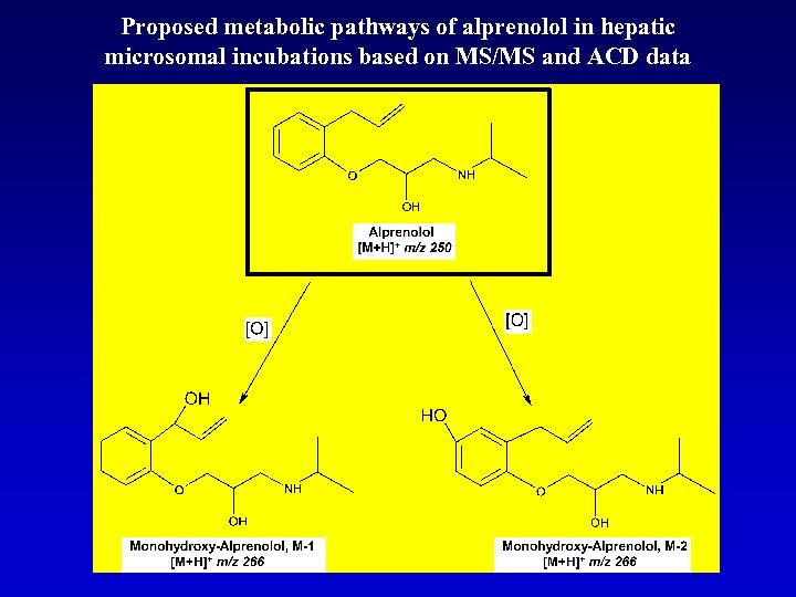 Proposed metabolic pathways of alprenolol in hepatic microsomal incubations based on MS/MS and ACD