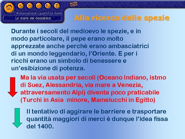 La storia del cioccolato Alla ricerca delle spezie Durante i secoli del medioevo le