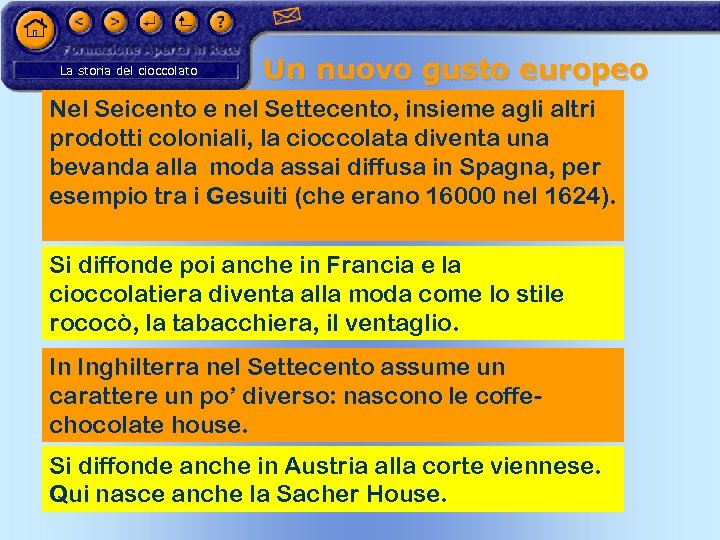 La storia del cioccolato Un nuovo gusto europeo Nel Seicento e nel Settecento, insieme