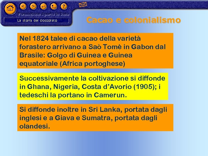 La storia del cioccolato Cacao e colonialismo Nel 1824 talee di cacao della varietà