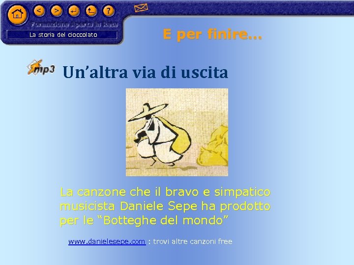 La storia del cioccolato E per finire… Un’altra via di uscita La canzone che