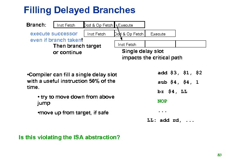 Filling Delayed Branches Branch: Inst Fetch Execute Dcd & Op Fetch Inst Fetch execute