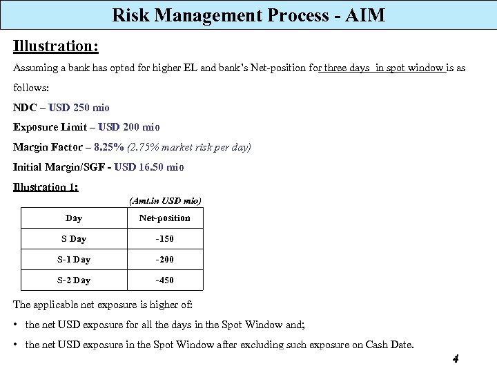Risk Management Process - AIM Illustration: Assuming a bank has opted for higher EL
