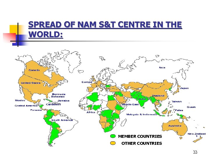 SPREAD OF NAM S&T CENTRE IN THE WORLD: MEMBER COUNTRIES OTHER COUNTRIES 33 