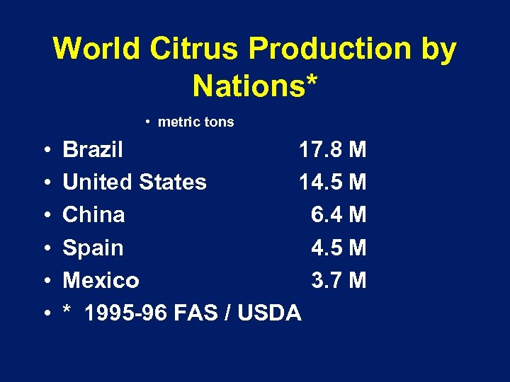 World Citrus Production by Nations* • metric tons • • • Brazil 17. 8