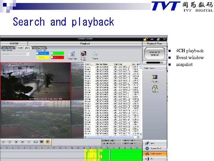 Search and playback n n n 4 CH playback Event window snapshot 