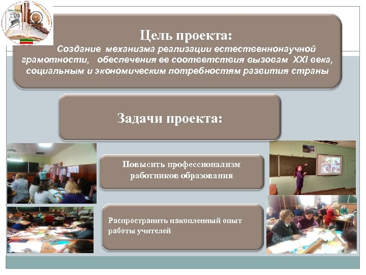 Задачипроекта: Цель проекта Создание механизма реализации естественнонаучной грамотности, обеспечения ее соответствия вызовам ХХI века,