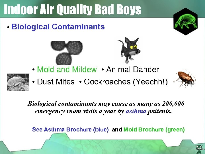 Indoor Air Quality Bad Boys • Biological Contaminants • Mold and Mildew • Animal