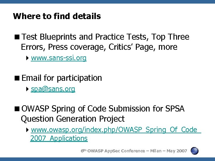 Where to find details <Test Blueprints and Practice Tests, Top Three Errors, Press coverage,