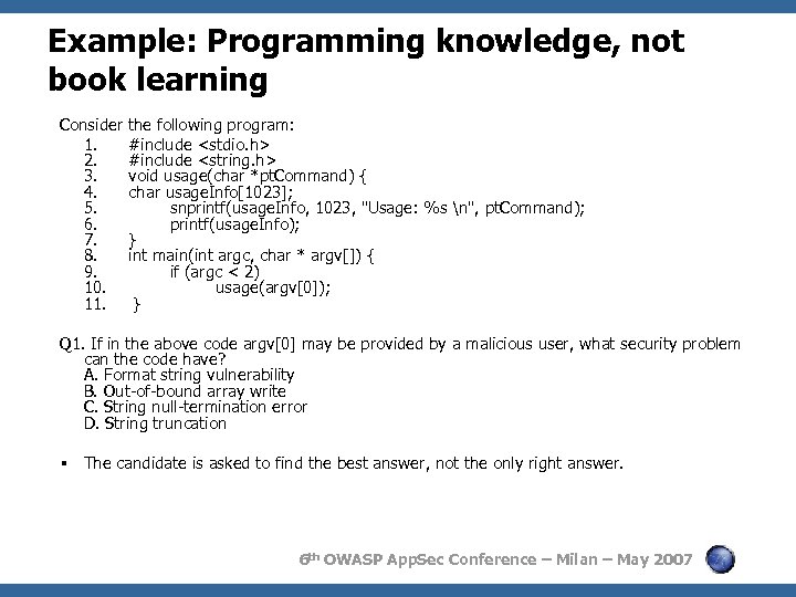 Example: Programming knowledge, not book learning Consider 1. 2. 3. 4. 5. 6. 7.