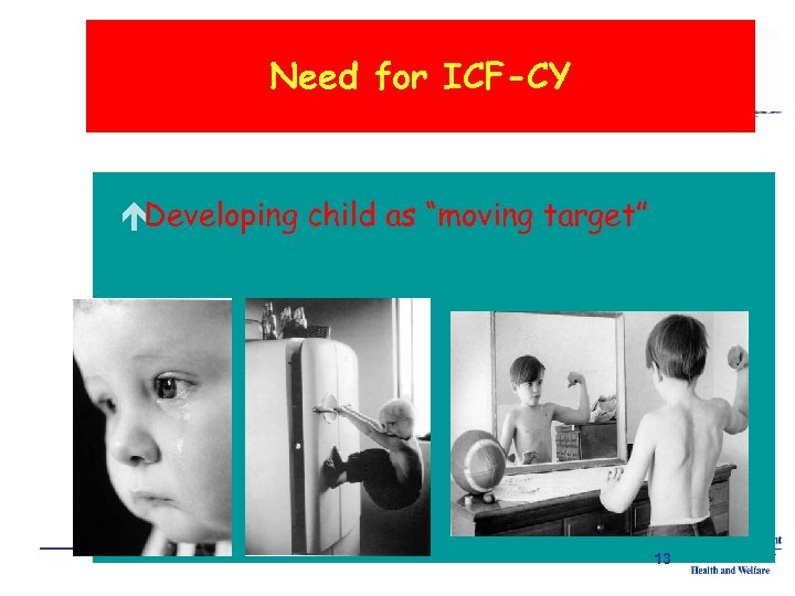 Need for ICF-CY éDeveloping child as “moving target” 13 