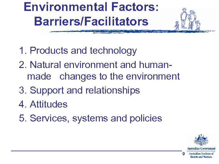 Environmental Factors: Barriers/Facilitators 1. Products and technology 2. Natural environment and humanmade changes to