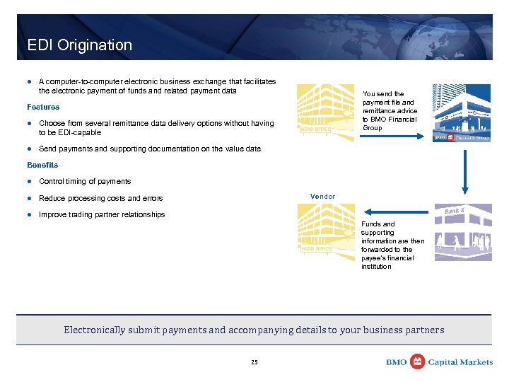 EDI Origination l A computer-to-computer electronic business exchange that facilitates the electronic payment of