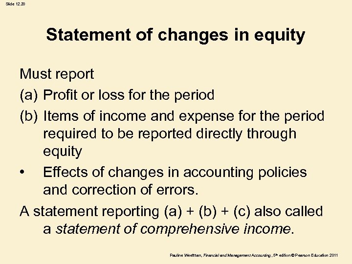 Slide 12. 20 Statement of changes in equity Must report (a) Profit or loss