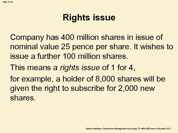 Slide 12. 34 Rights issue Company has 400 million shares in issue of nominal