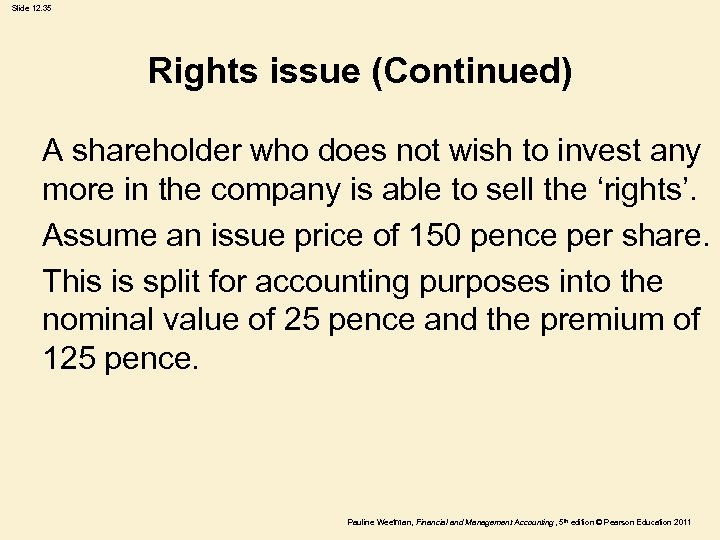 Slide 12. 35 Rights issue (Continued) A shareholder who does not wish to invest
