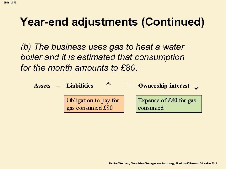 Slide 12. 39 Year-end adjustments (Continued) (b) The business uses gas to heat a