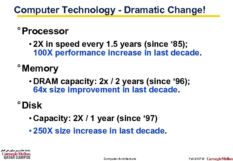 Computer Technology - Dramatic Change! ° Processor • 2 X in speed every 1.