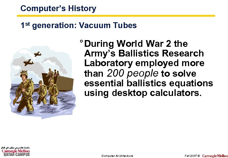 Computer’s History 1 st generation: Vacuum Tubes ° During World War 2 the Army’s