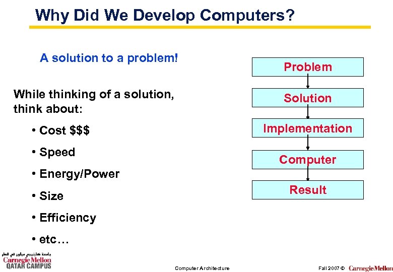 Why Did We Develop Computers? A solution to a problem! While thinking of a