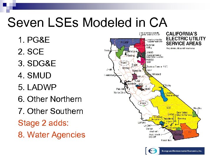 Seven LSEs Modeled in CA 1. PG&E 2. SCE 3. SDG&E 4. SMUD 5.