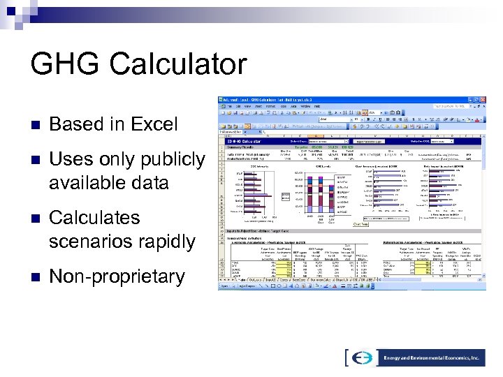 GHG Calculator n Based in Excel n Uses only publicly available data n Calculates