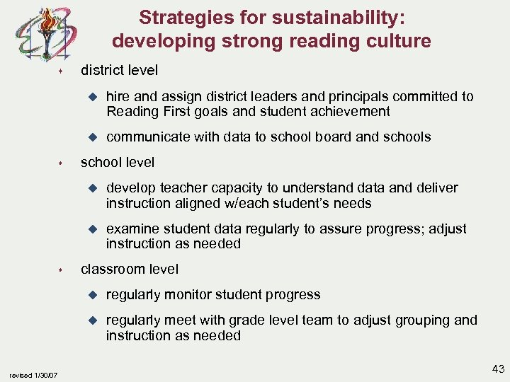 Strategies for sustainability: developing strong reading culture s district level u u s hire