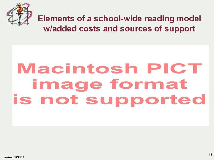 Elements of a school-wide reading model w/added costs and sources of support revised 1/30/07