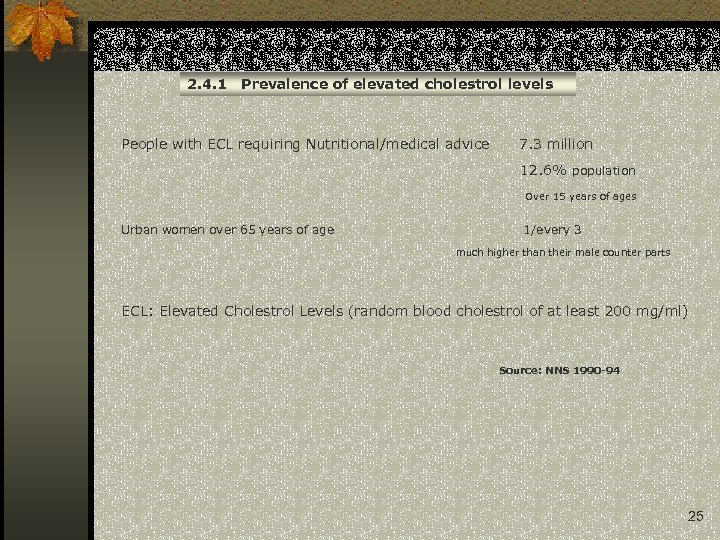 2. 4. 1 Prevalence of elevated cholestrol levels People with ECL requiring Nutritional/medical advice