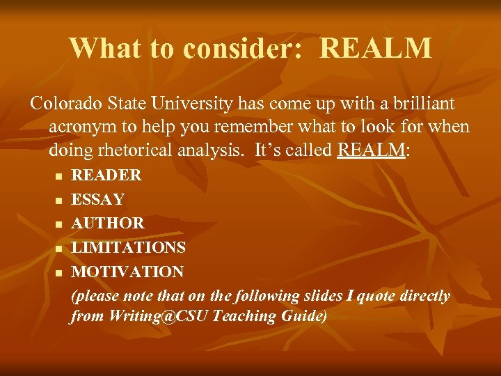 What to consider: REALM Colorado State University has come up with a brilliant acronym