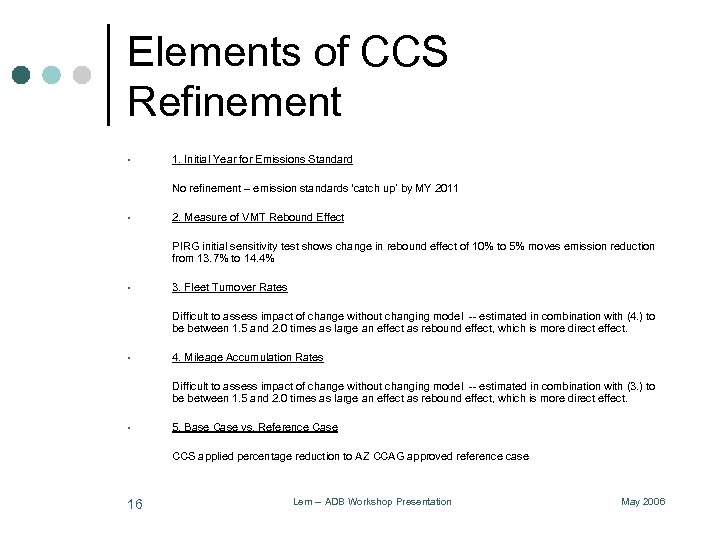 Elements of CCS Refinement § 1. Initial Year for Emissions Standard No refinement –