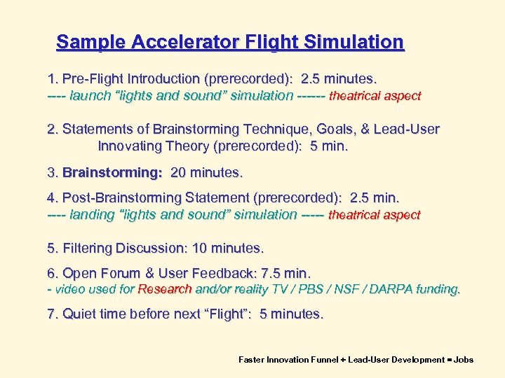 Sample Accelerator Flight Simulation 1. Pre-Flight Introduction (prerecorded): 2. 5 minutes. ---- launch “lights