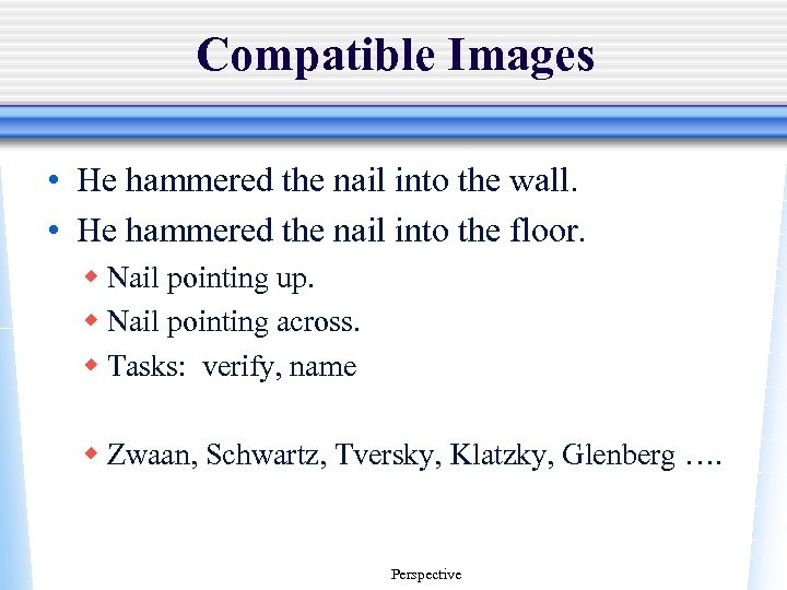 Compatible Images • He hammered the nail into the wall. • He hammered the