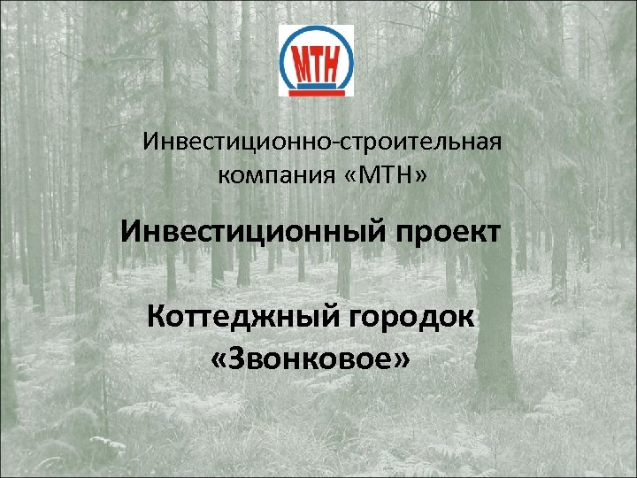 Инвестиционно-строительная компания «МТН» Инвестиционный проект Коттеджный городок «Звонковое» 