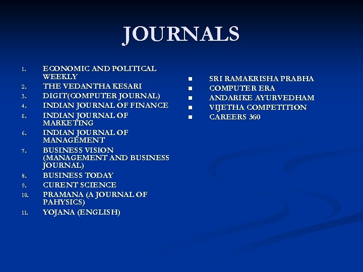 JOURNALS 1. 2. 3. 4. 5. 6. 7. 8. 9. 10. 11. ECONOMIC AND