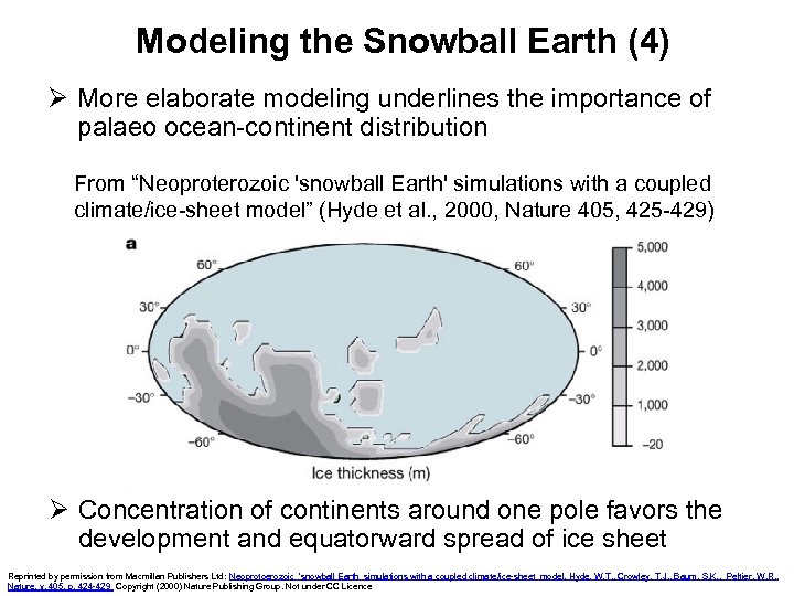 Modeling the Snowball Earth (4) Ø More elaborate modeling underlines the importance of palaeo