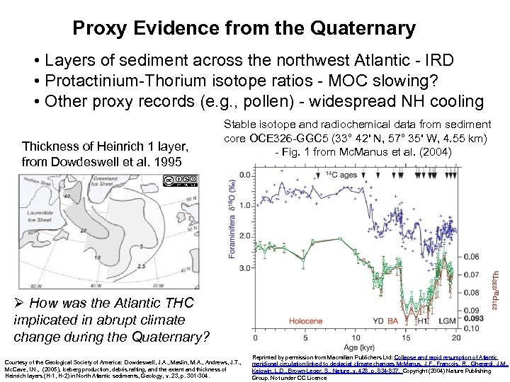 Proxy Evidence from the Quaternary • Layers of sediment across the northwest Atlantic -