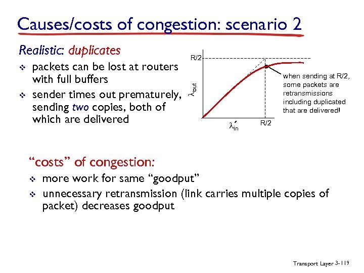 Causes/costs of congestion: scenario 2 v v packets can be lost at routers with