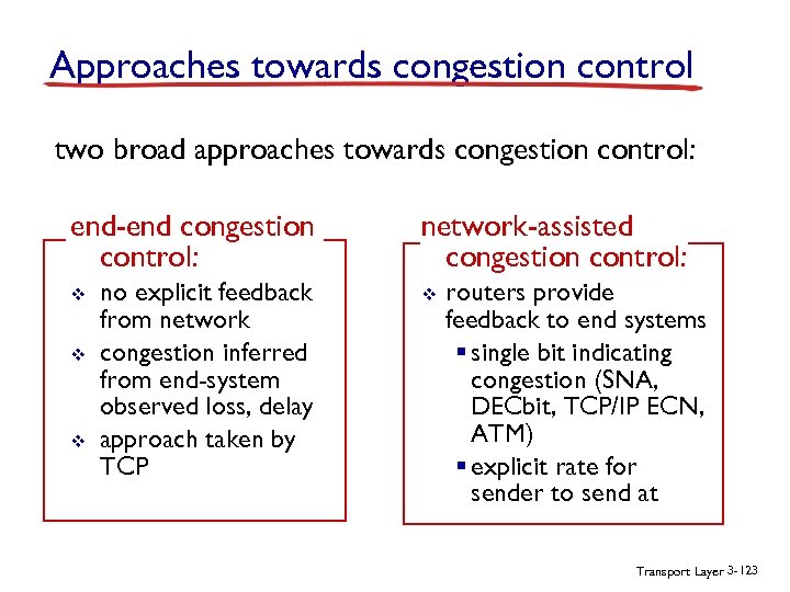 Approaches towards congestion control two broad approaches towards congestion control: end-end congestion control: v