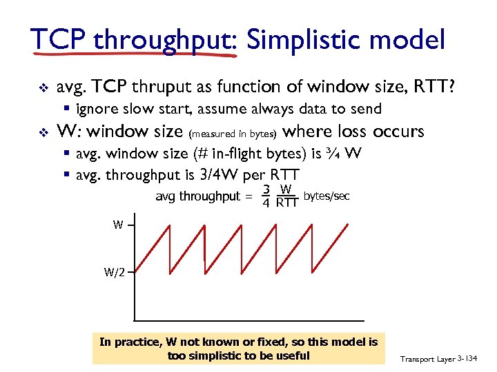TCP throughput: Simplistic model v avg. TCP thruput as function of window size, RTT?