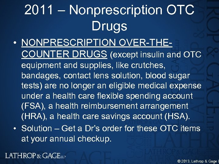 2011 – Nonprescription OTC Drugs • NONPRESCRIPTION OVER THE COUNTER DRUGS (except insulin and
