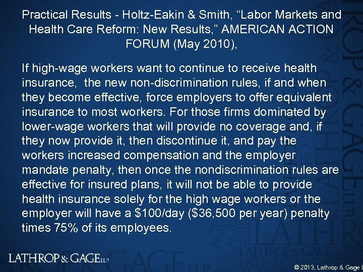 Practical Results Holtz Eakin & Smith, “Labor Markets and Health Care Reform: New Results,