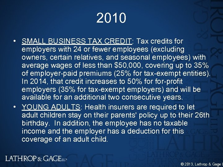 2010 • SMALL BUSINESS TAX CREDIT: Tax credits for employers with 24 or fewer