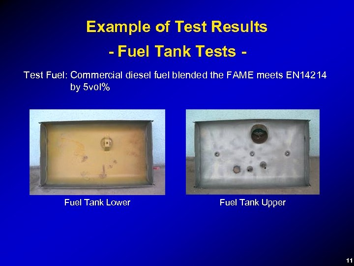 Example of Test Results - Fuel Tank Tests Test Fuel: Commercial diesel fuel blended