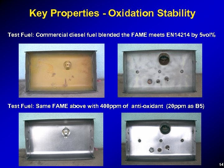 Key Properties - Oxidation Stability Test Fuel: Commercial diesel fuel blended the FAME meets