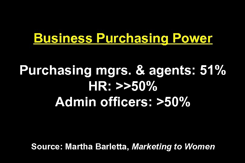 Business Purchasing Power Purchasing mgrs. & agents: 51% HR: >>50% Admin officers: >50% Source: