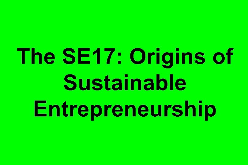 The SE 17: Origins of Sustainable Entrepreneurship 