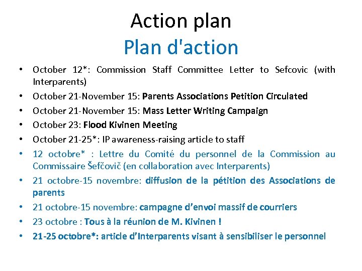 Action plan Plan d'action • October 12*: Commission Staff Committee Letter to Sefcovic (with